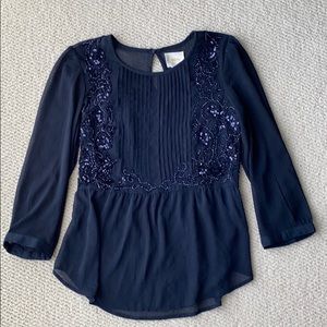 Anthropologie blue embroidered blouse